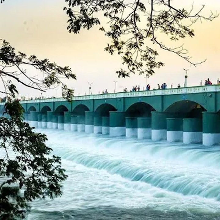 Scenic view of Kallanai Dam near Trichy – historic ancient dam on the River Cauvery close to Vasantha’s Home Stay by Le Hotel Host