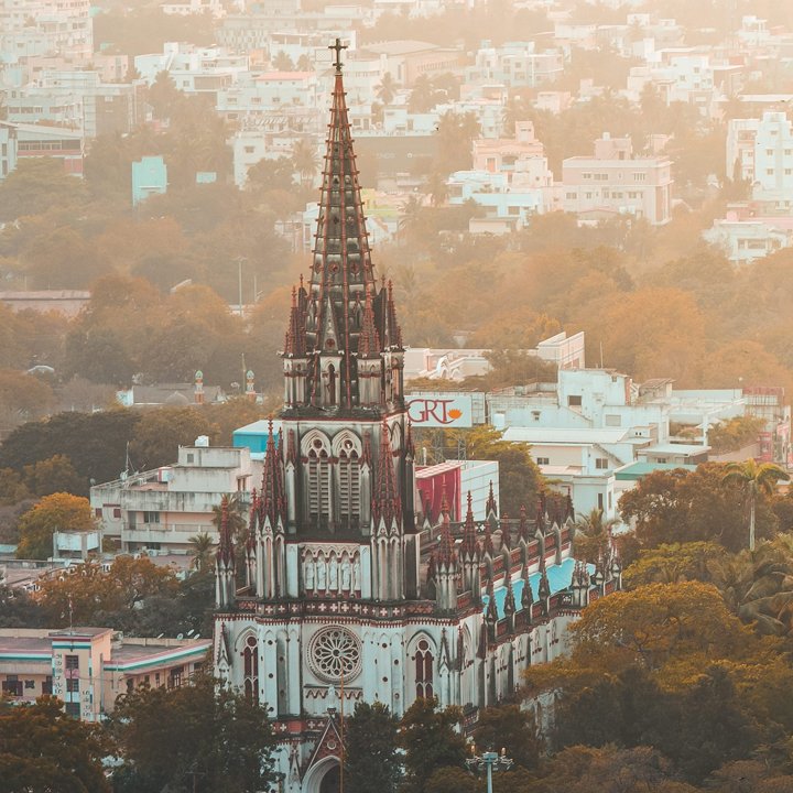 Our Lady of Lourdes Church in Trichy – beautiful Gothic-style church near Vasantha’s Home Stay by Le Hotel Host in Thillainagar